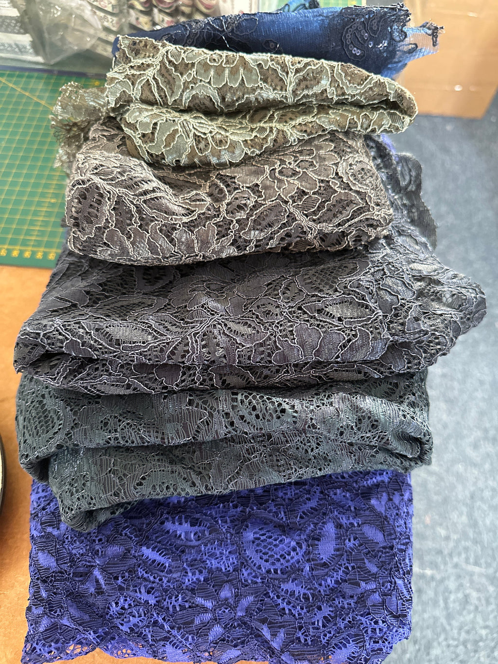 All the Lace - purples, grey, indigo, blue -  Tocca John Kaldor lace bundle  1.30kg