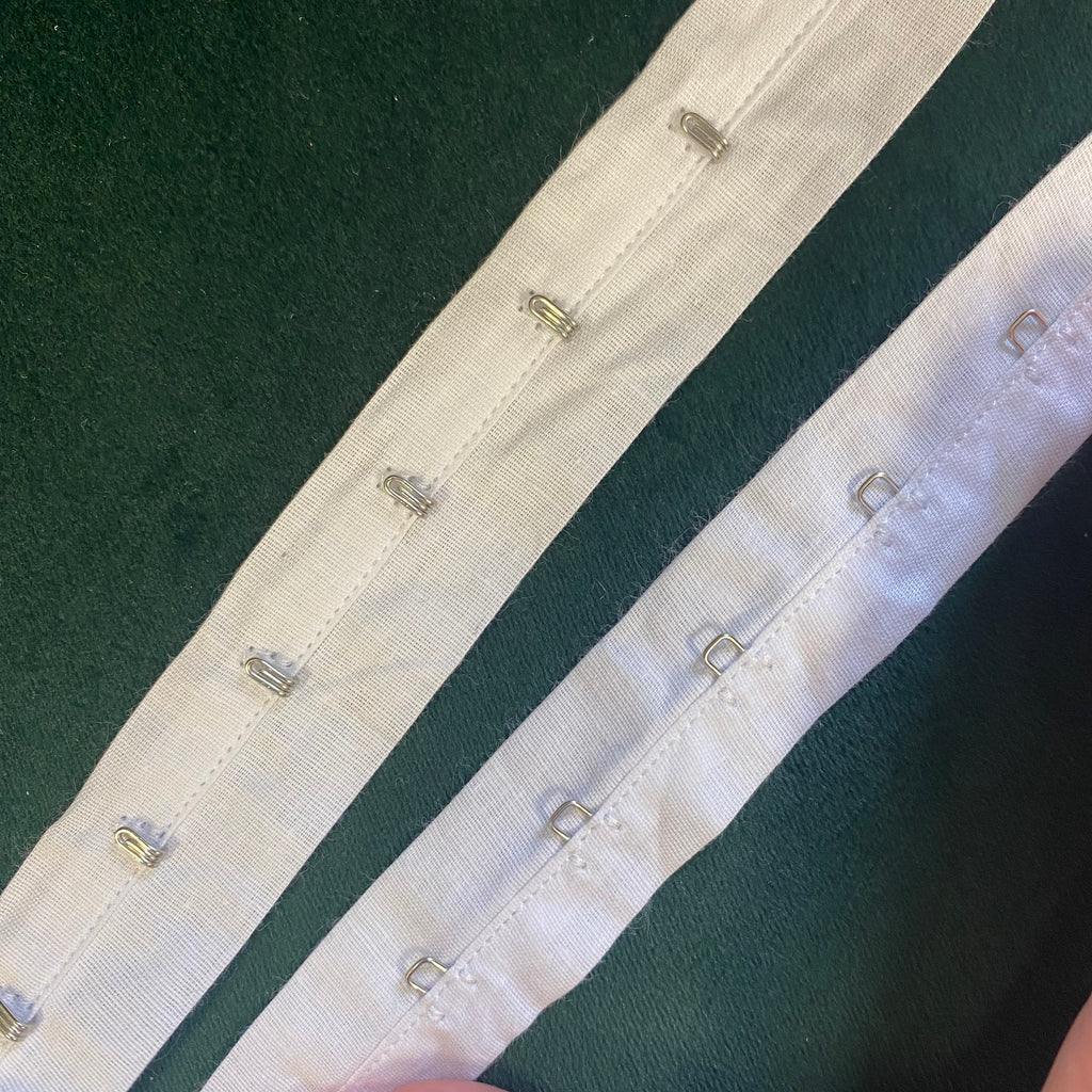 Hook and Eye tape , white , silver metal hooks,