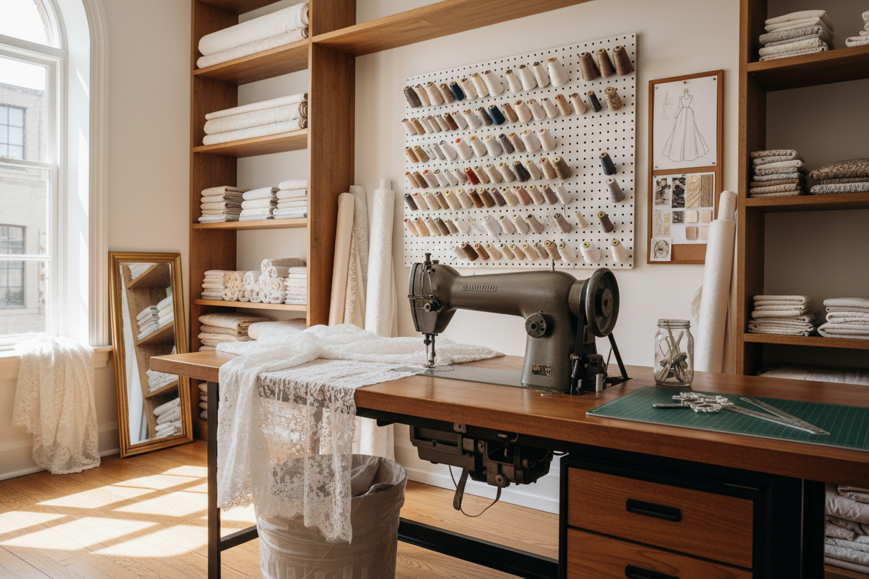 Industrial sewing machine in a sewing studio